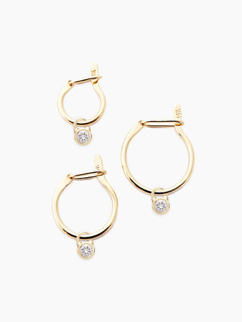 14k solid gold huggie hoops with diamond charms