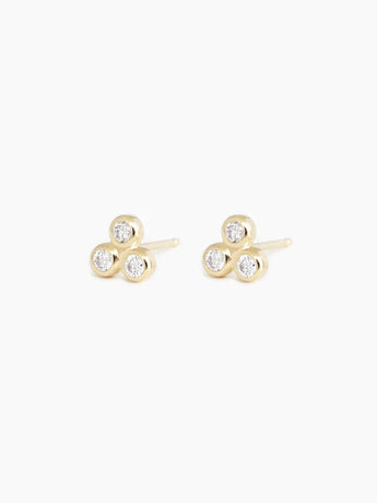 14k gold three stone diamond studs