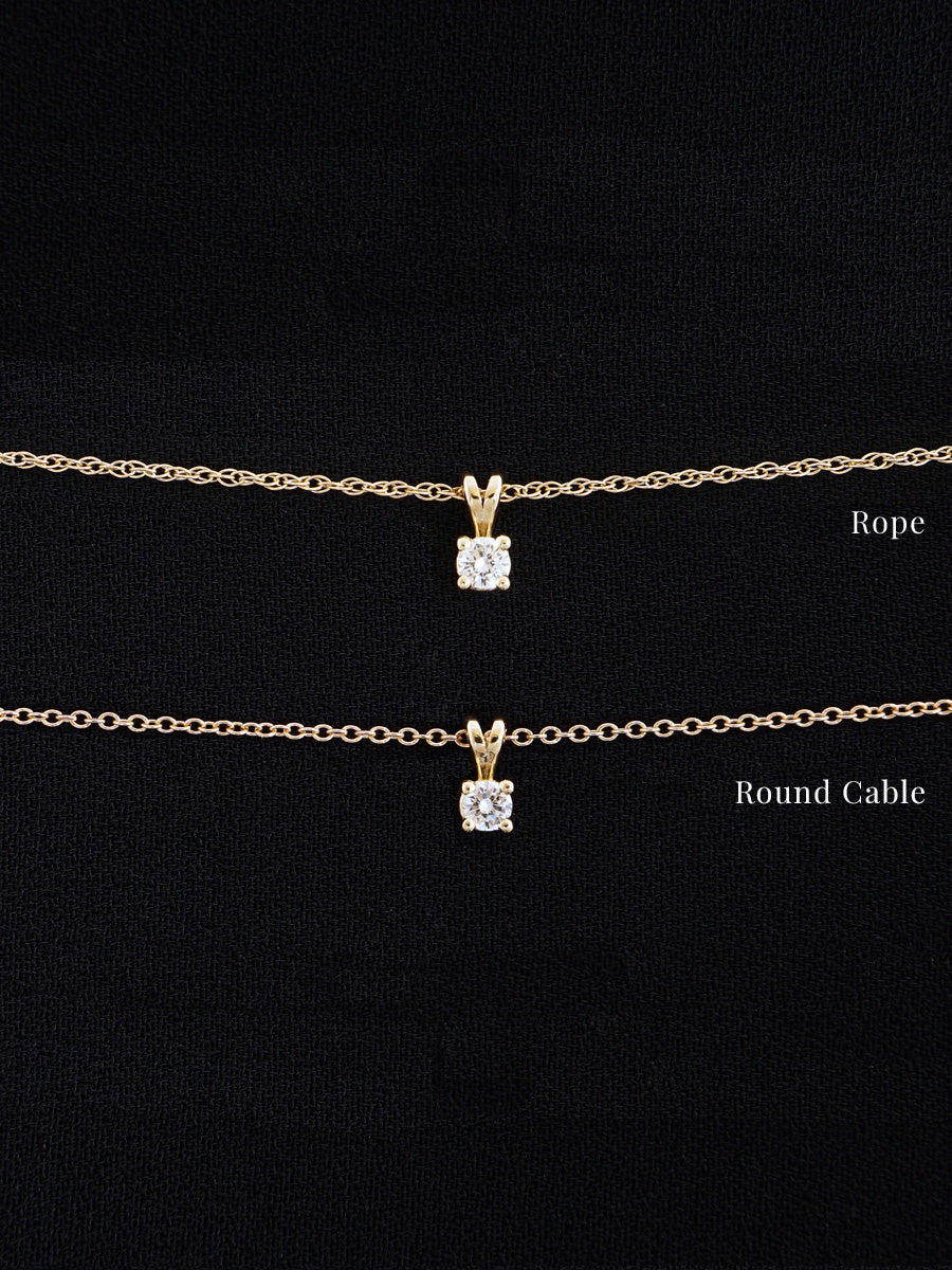 14k gold solitaire diamond pendant necklace