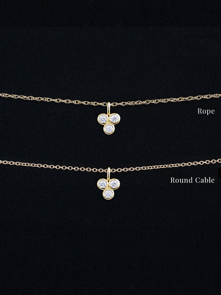 14k gold three stone diamond pendant necklace
