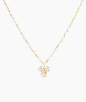 14k gold three stone diamond pendant necklace