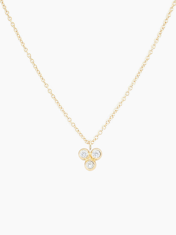 14k gold three stone diamond pendant necklace