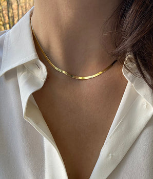 14k solid gold herringbone chain necklace