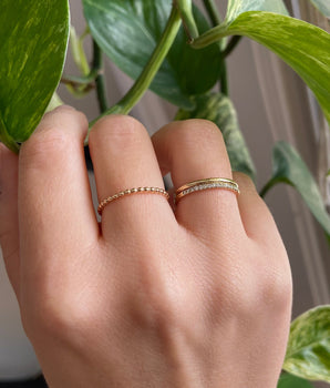 14k gold small beaded band ring